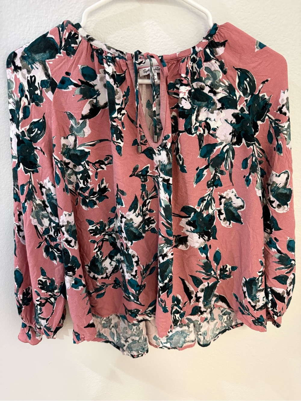 Splendid Rose Pink Floral Tie-Neck Blouse
